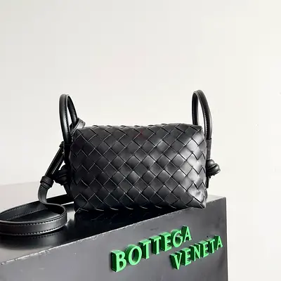 Bottega Veneta Small Loop Crossbody Bag In Black Intrecciato Lambskin