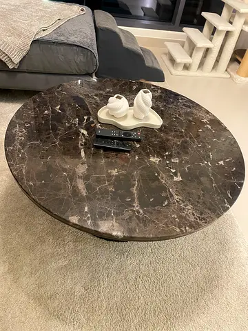 Round Marble-Top Coffee Table - Dark Brown