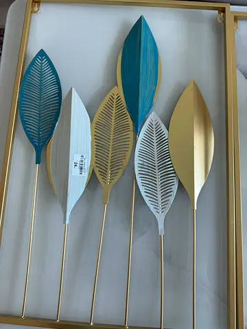Decorative Metal Wall Art - Leaf Design (Gold, Teal, White)