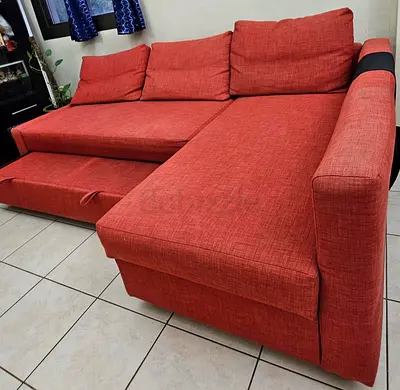 IKEA Comfortable L-shaped Red Fabric Sofa with Storage (Right-facing)