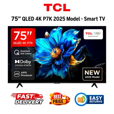 TCL 75 Inch Smart TV UAE - P7K QLED Google TV 2025 Model - FREE DELIVERY, WARRANTY