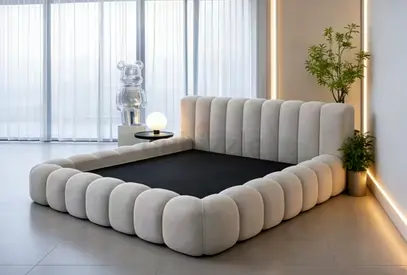 Sleek channel design thick padded king bed