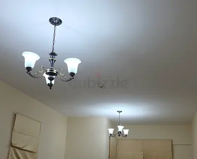 Pair of classic 3-arm ceiling chandeliers - bronze finish, good condition