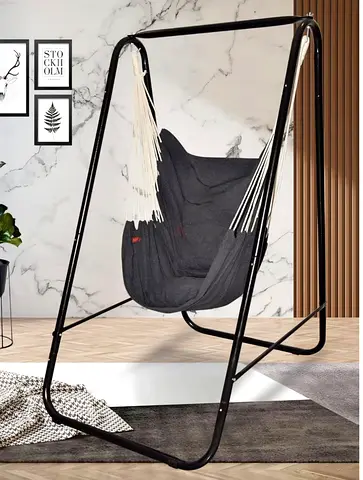 Hanging Hammock Swing Chair with Metal Stand - Dark Grey