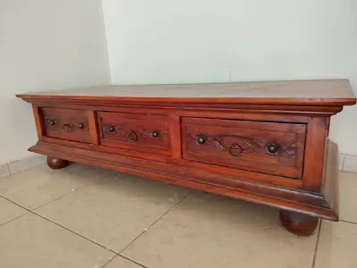 Solid Wood Low Coffee Table with Drawers - Rustic Brown