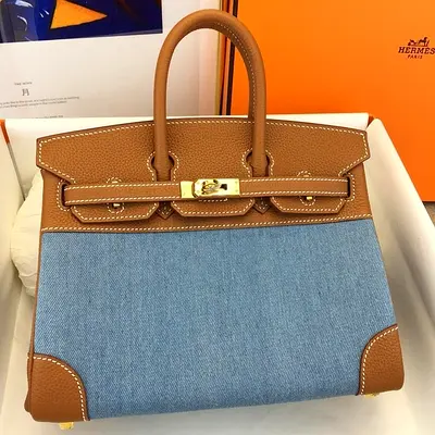 Hermes Birkin 25 in Denim  Gold Clemence Leather