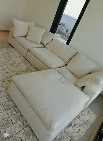 Marina home cream color feather 🪶 filled modular sofa with ottoman like new