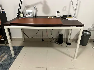 Sturdy Wooden Study Desk with White Frame - Good Condition