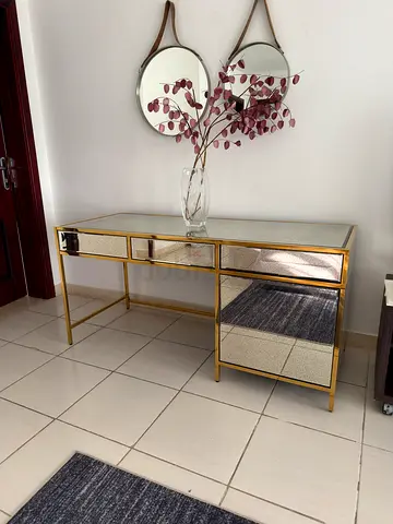 Gold Mirrored Console Table with Drawers - Modern Entryway Table/ computer desk