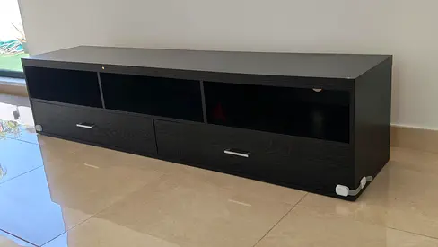 Modern Black TV Stand with Drawers and Shelves