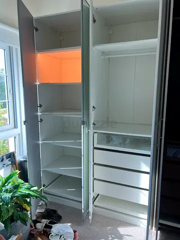 IKEA PAX white wardrobe with shelves and drawers - good condition