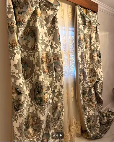 Classical Damask Cherub Print Curtains with Sheer Panels