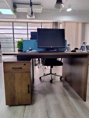 Solid Wooden 2 person Office Desk with Storage Cabinet —