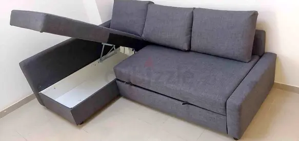 Grey L-Shaped Sofa Bed with Built-in Storage