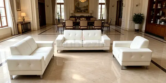 White Leather 3-Piece Sofa Set — Modern Club Seating (Good Condition)