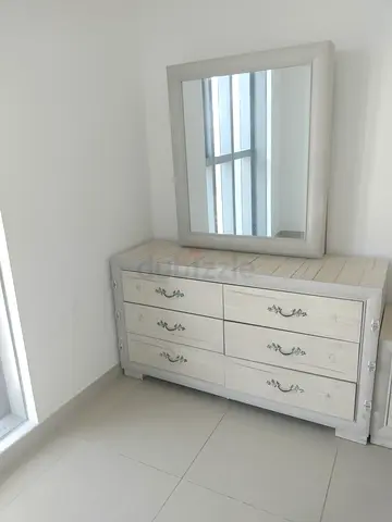 Modern Grey Dresser with Large Mirror and Six Drawers