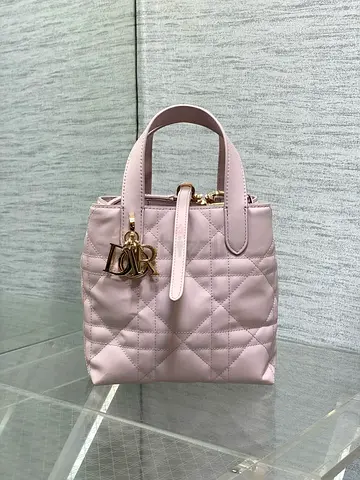 Dior Toujours Vertical Small Tote Bag in Pink Macrocannage Calfskin