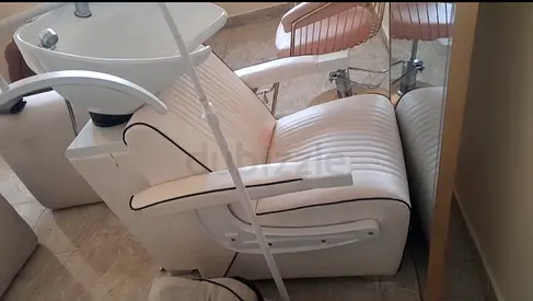 Used salon shampoo backwash chair with sink unit - white