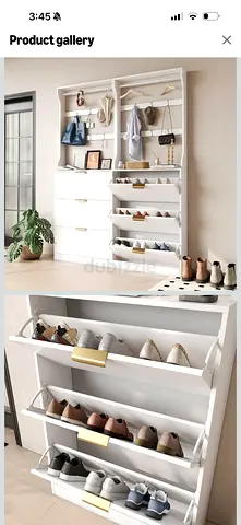 2 White shoe storage cabinet with hanging bar