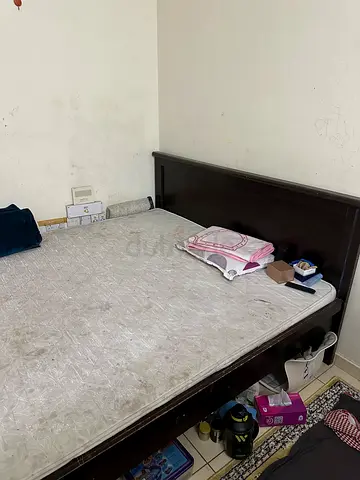 Dark Wood Bed Frame with Mattress