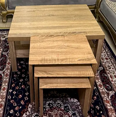 Light Wood Finish Coffee Table and Nest of Three Side Tables
