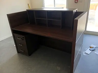 Modern Reception Desk with Side Drawers and Organizer Shelves