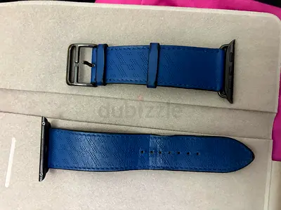 Hermès original with box Blue Leather Watch Strap Compatible with Apple Watch (44/45mm)