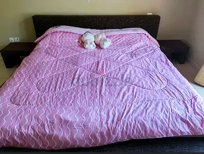 Queen-size bed frame with mattress and bedside tables - good condition