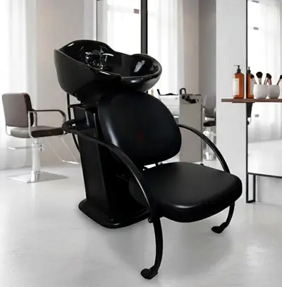 Black Salon Backwash Shampoo Chair with Ceramic Basin - Good Condition
