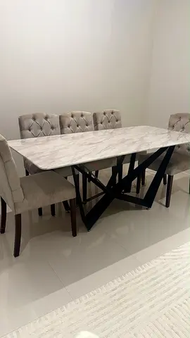 Modern Marble Top Dining Set with 8 Tufted Velvet Chairs