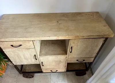 Wooden Sideboard Console with Wheels — Rustic Storage Cabinet