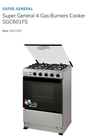 Super General 4-Burner Gas Cooker SGC601FS with Oven - excellent Condition