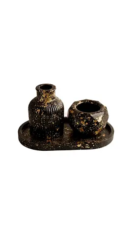 Black Gold Concrete Decorative Tray with Vases