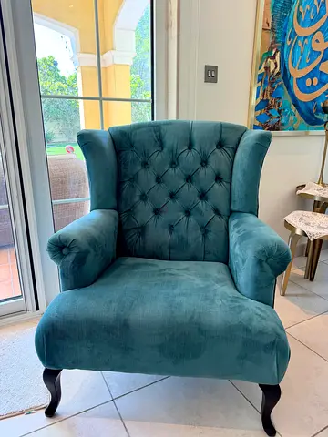 Teal Velvet Wingback Armchair