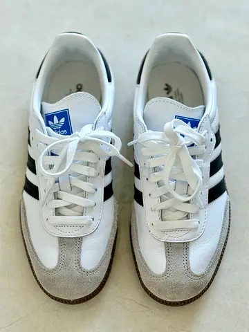White Adidas Samba Sneakers with Black Stripes - Size 38