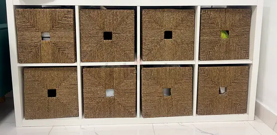 White 8-Cubby Storage Unit with Woven Drawers