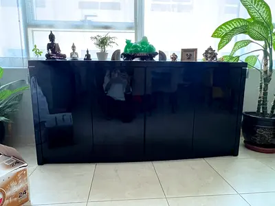 Modern High-Gloss Black Sideboard / Buffet Credenza (Large Storage)