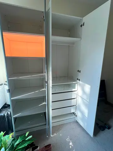 White 3-Door Wardrobe with Shelves and Drawers - Good Condition