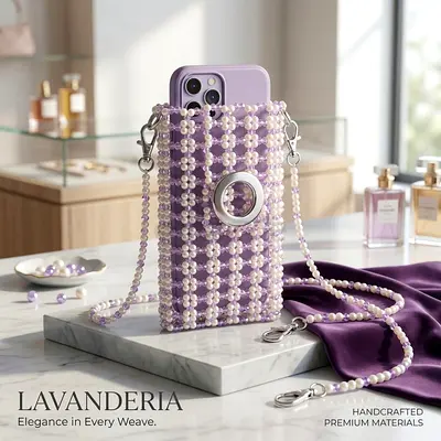 Handcrafted Lavender Pearl Crossbody Phone Case with Chain Strap