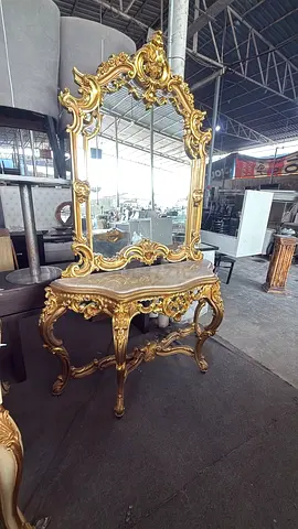 Ornate Gold Console Table with Large Decorative Mirror - Classic Baroque