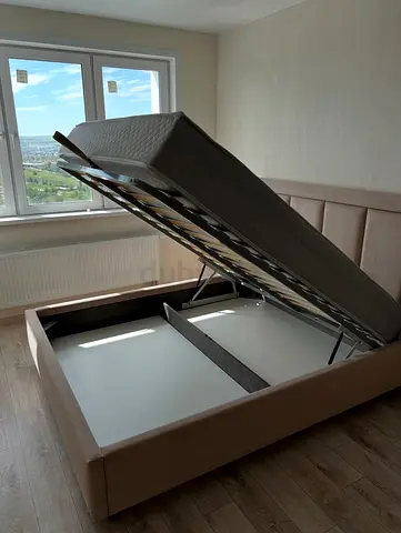 Modern Grey Upholstered Bed Frame with Headboard - Queen