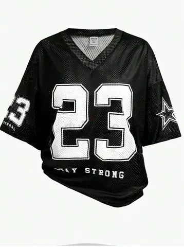 Black Mesh Jersey Top with Number 23 - Oversized Style
