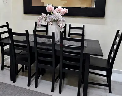 Solid wood Extendable dining table with 8 chairs IKEA