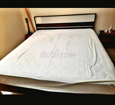 King size wooden bed frame with headboard and Mattress (High Quality)