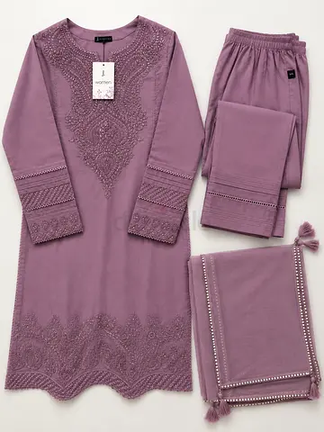Three-piece embroidered trouser shirt set - size tag attached