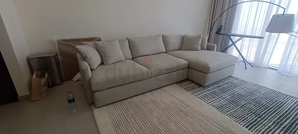 Few months old Cratebarrel lounge deep L shape sofa cement