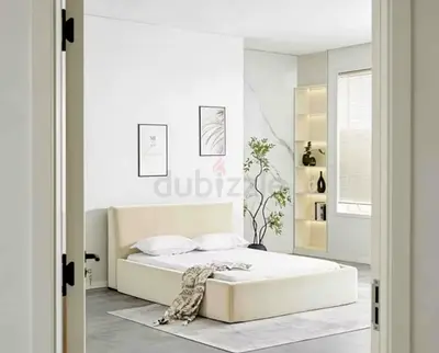 Beige velvet thick queen bed frame