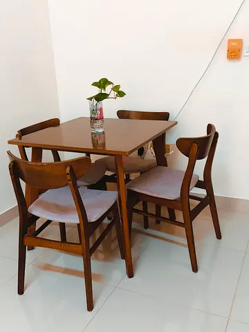 Solid Wood 4-Seater Dining Table with Chairs - Midcentury Style