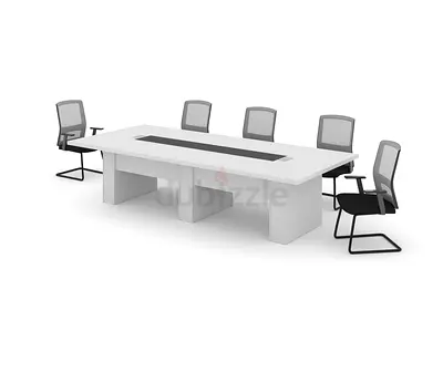 White Modern Conference Table with Cable Management