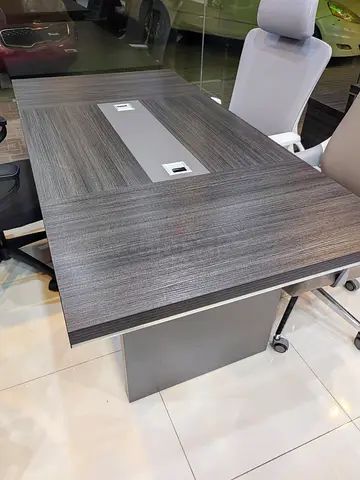 Dark Wood Executive Office Desk with Cable Ports - Good Condition
